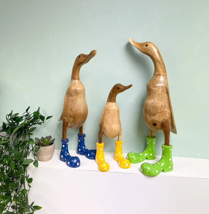 Hand Carved Wellies Duck Family