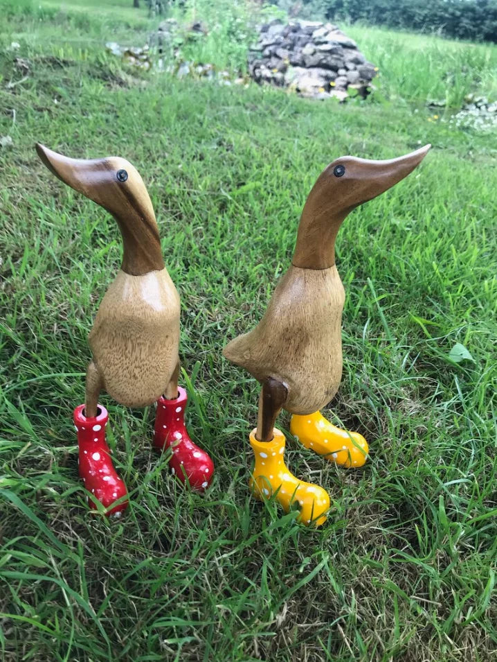 Hand Carved Wellies Duck Family